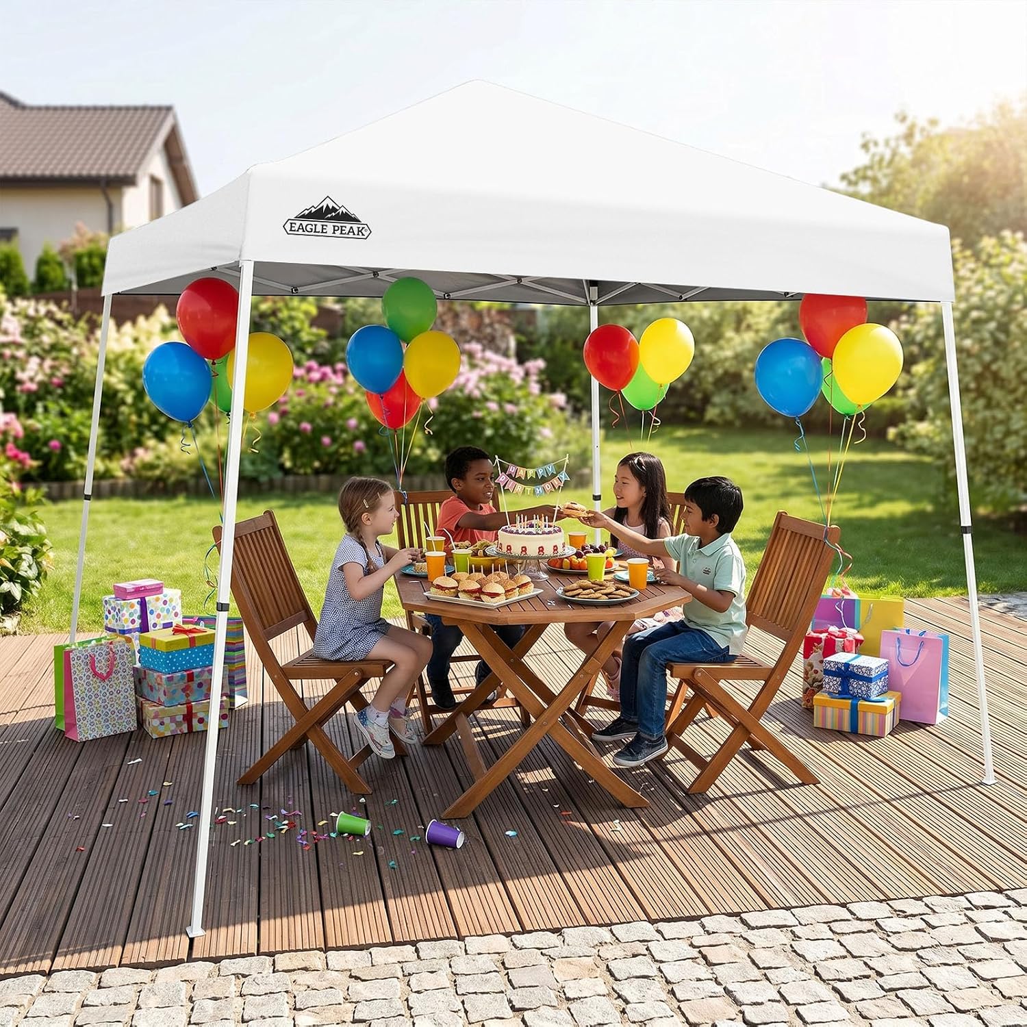 EAGLE PEAK 10x10 Slant Leg Pop-up Canopy Tent Easy One Person Setup Instant Outdoor Beach Canopy Folding Portable Sports Shelter 10x10 Base 8x8 Top (White)